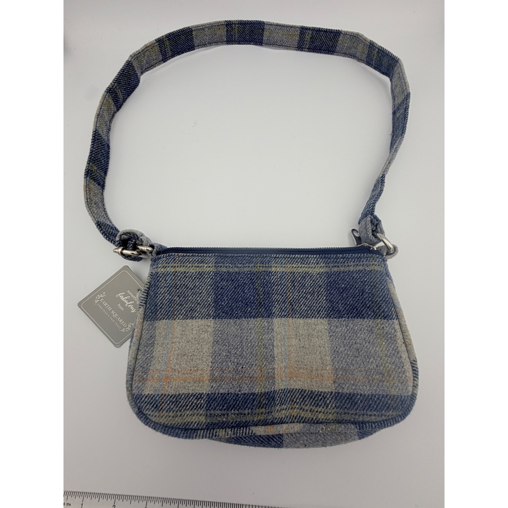 Earth Squared Blue Grey Plaid Wool Shoulder Bag‎ Small Tweed Handbag NWT